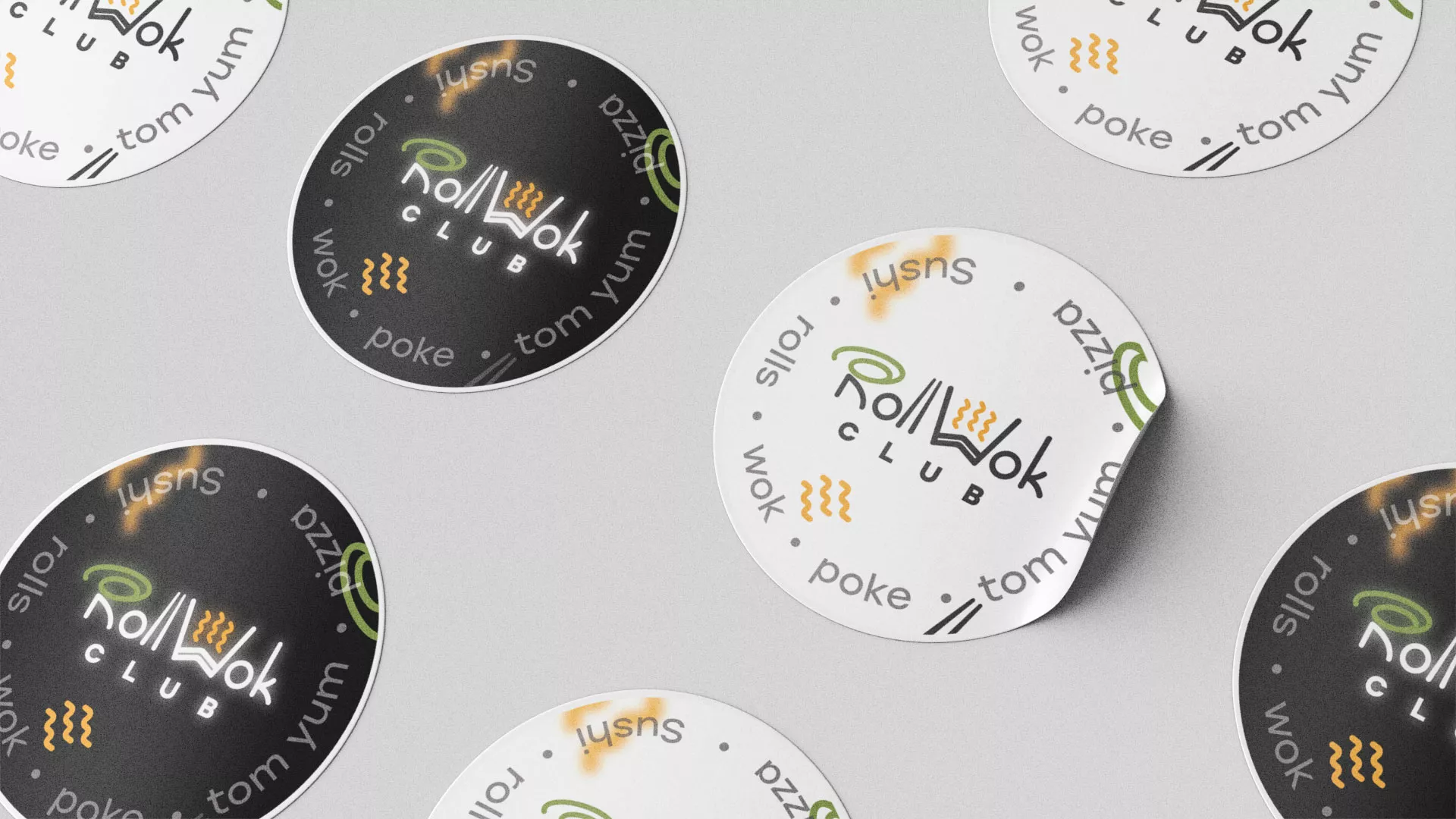 Разработка наклеек для суши-бара «Roll Wok Club» в Тихорецке