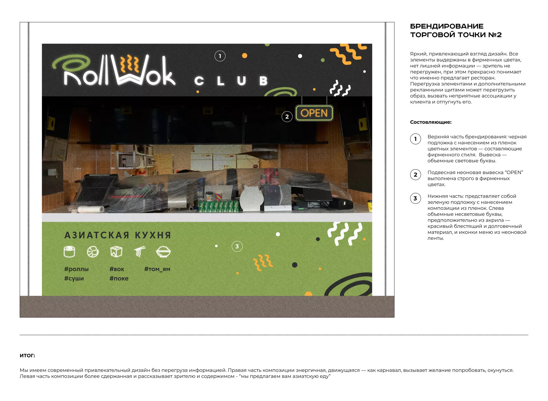 Брендирование торговых точек суши-бара «Roll Wok Club» в Тихорецке