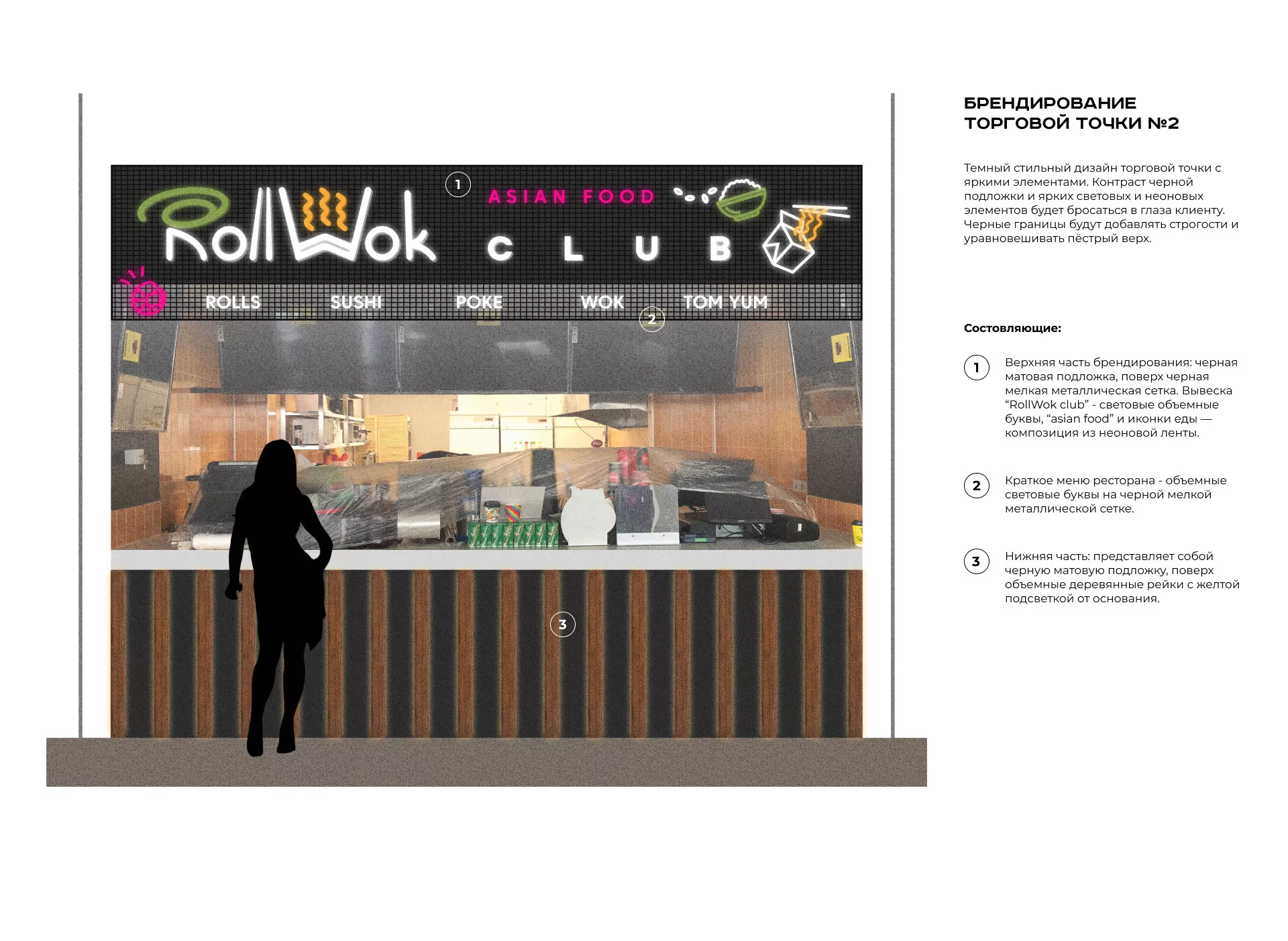 Брендирование торговых точек суши-бара «Roll Wok Club» в Тихорецке