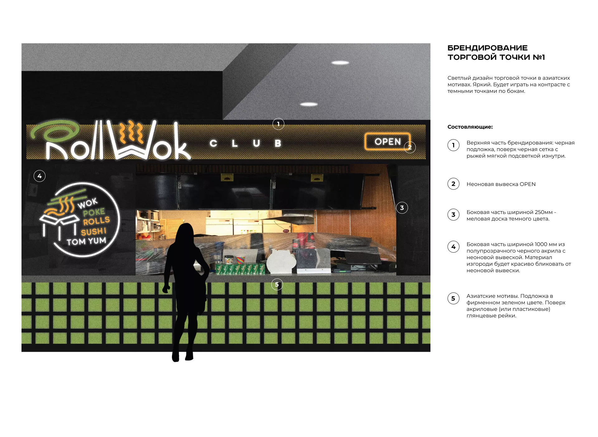 Брендирование торговых точек суши-бара «Roll Wok Club» в Тихорецке